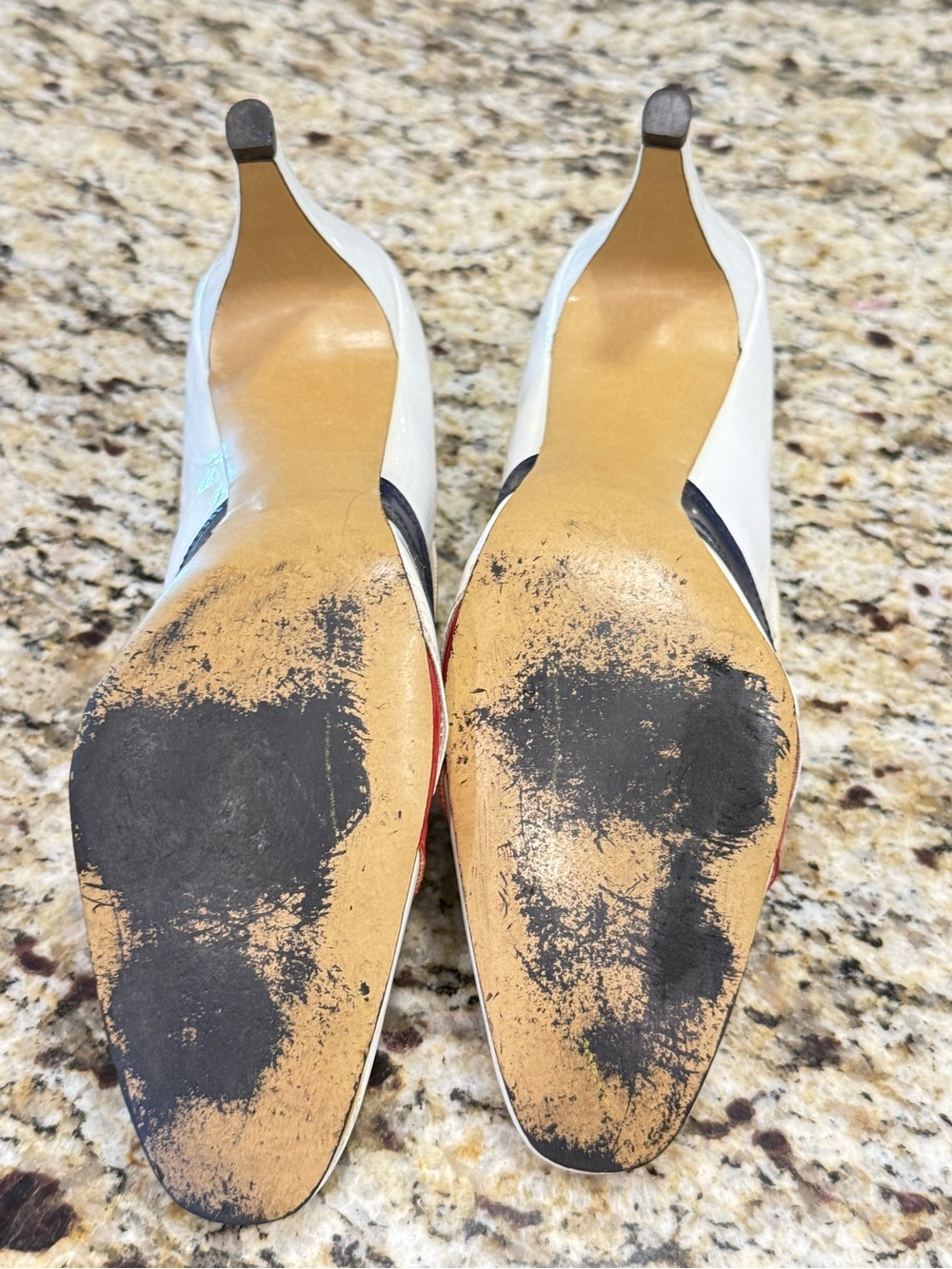 Vintage patent leather pumps red white blue rockabilly pinup narrow heel SZ 7 - Picture 6 of 13